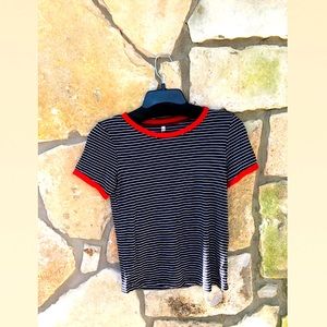 NWOT Short Sleeve Vintage Stripe Top With Red